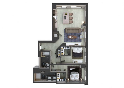 Floor plan for 2 beds, 2 baths, 1271 sqft